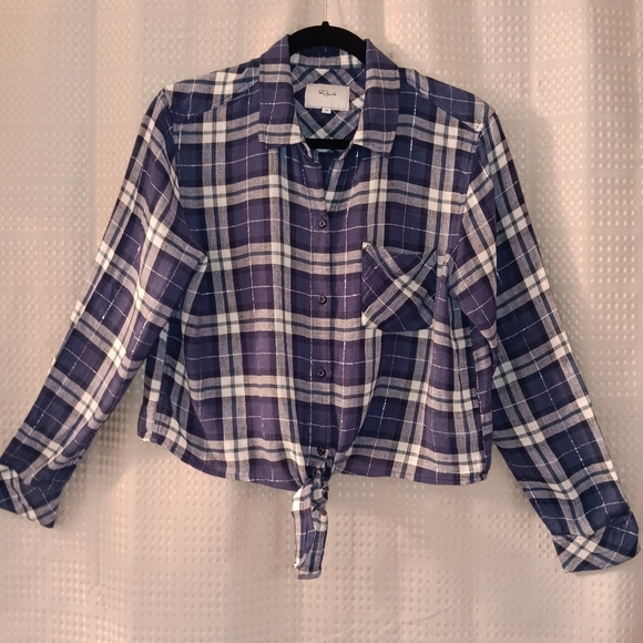 Rails blue and white plaid tie front blouse. - Picture 1 of 8